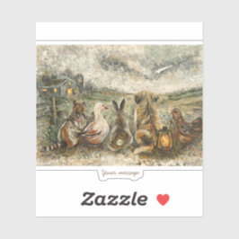 Silent Watching Whimsical Farmhouse Animals  Klistermärken