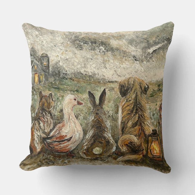 Silent Watching Whimsical Farmhouse Animals  Kudde (Framsida)