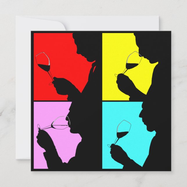 Silhouette 4 för PopArt vinavsmakning kliver Inbjudningar (Framsida)
