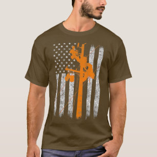 Silhouette American Flagga Lineman Electrician T Shirt