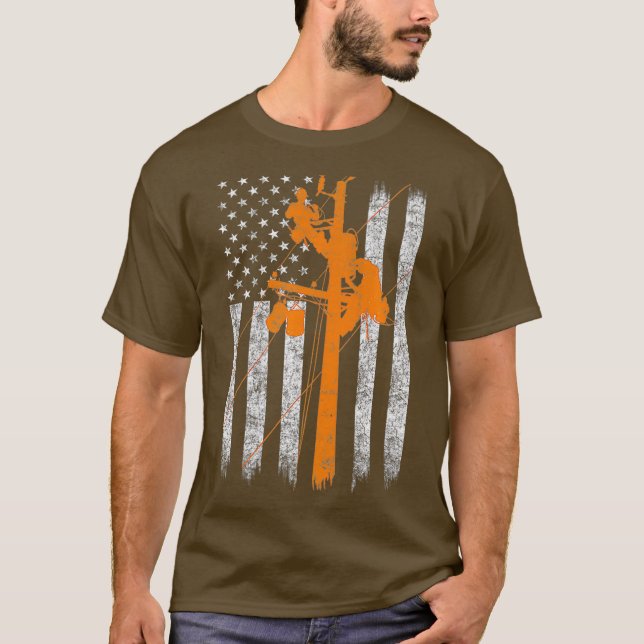 Silhouette American Flagga Lineman Electrician T Shirt (Framsida)