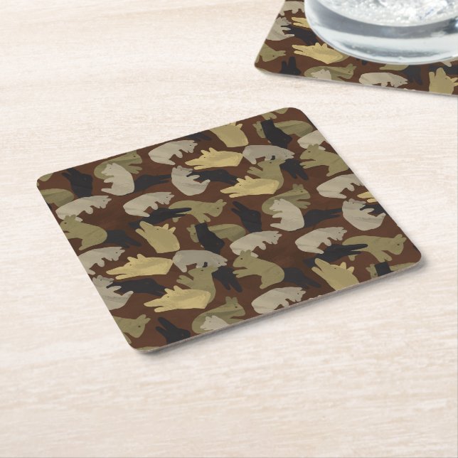 Silhouette Animal Camouflage Brown Underlägg Papper Kvadrat (Vinklad)