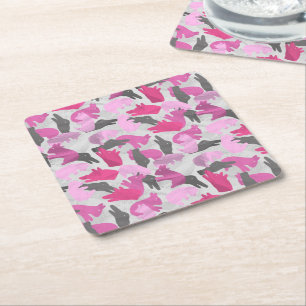 Silhouette Animal Camouflage Rosa Underlägg Papper Kvadrat