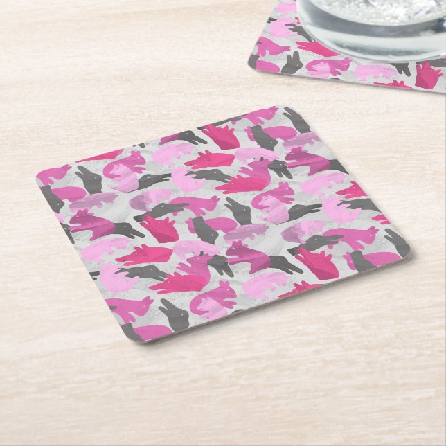 Silhouette Animal Camouflage Rosa Underlägg Papper Kvadrat (Vinklad)