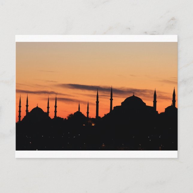 Silhouette av Blue mosque och Hagia Sophia Vykort (Framsida)