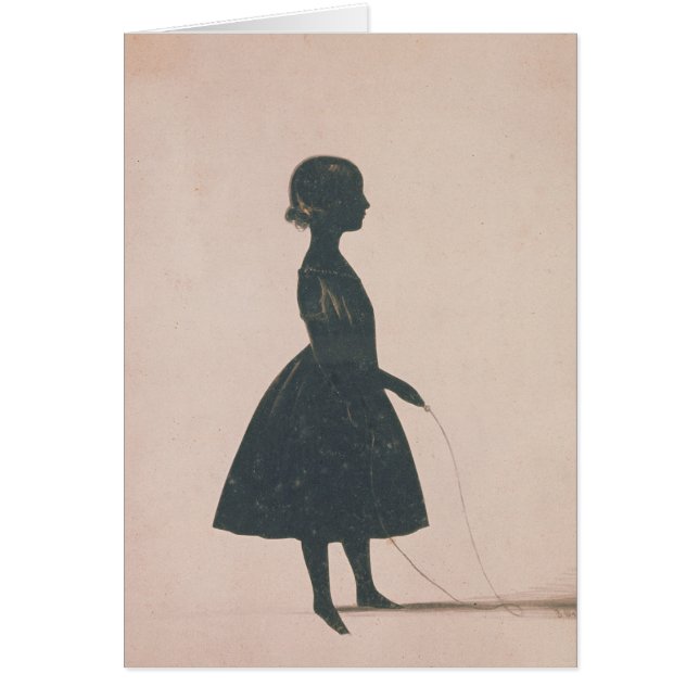 Silhouette av en flicka med ett överhopprep hälsningskort (Framsidan)