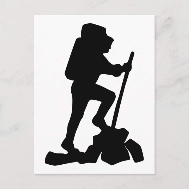 Silhouette av en fotvandrare som fotvandrar upp vykort (Framsida)
