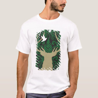 Silhouette av en hjort, en duva och en stjärna mot t shirt