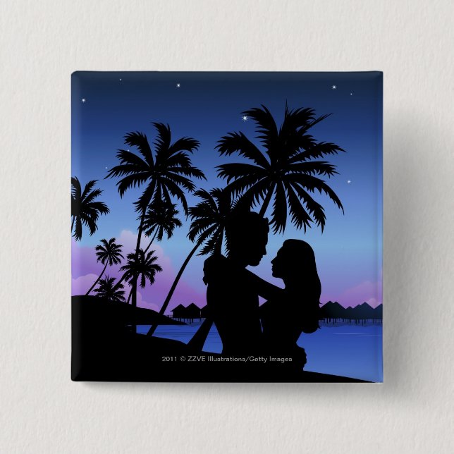 Silhouette av en koppla ihop som omfamnar på knapp (Framsida)