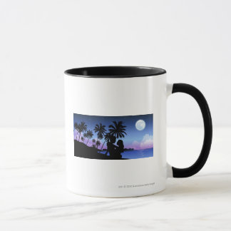 Silhouette av en koppla ihop som omfamnar på mugg
