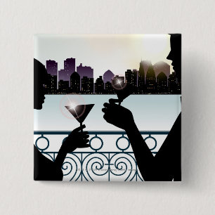 Silhouette av en koppla ihop som rostar martini knapp