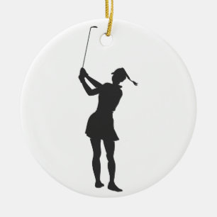 Silhouette av en kvinna som spelar golf julgransprydnad keramik