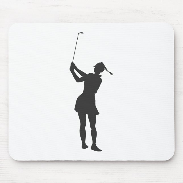 Silhouette av en kvinna som spelar golf musmatta (Framsidan)