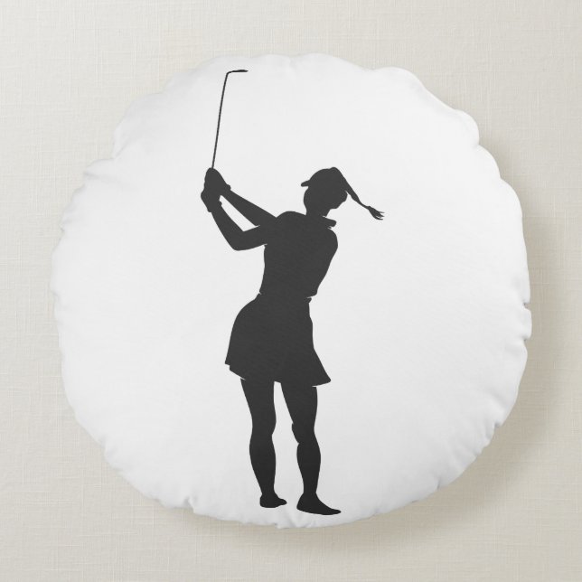 Silhouette av en kvinna som spelar golf rund kudde (Framsidan)