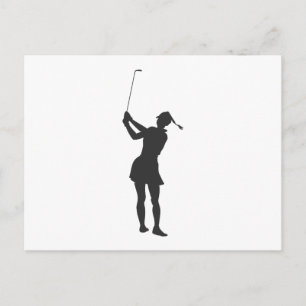 Silhouette av en kvinna som spelar golf vykort