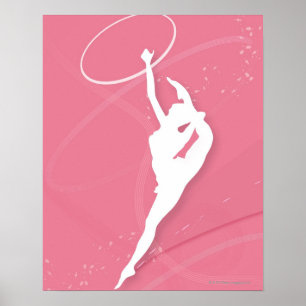 Silhouette av en kvinnlig gymnast som utför med a poster