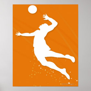 Silhouette av en man som leker volleyboll poster