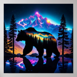 Silhouette av ett björnlandskap poster