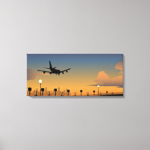Silhouette av ett flygplan i flyg canvastryck