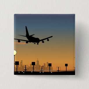 Silhouette av ett flygplan i flyg knapp