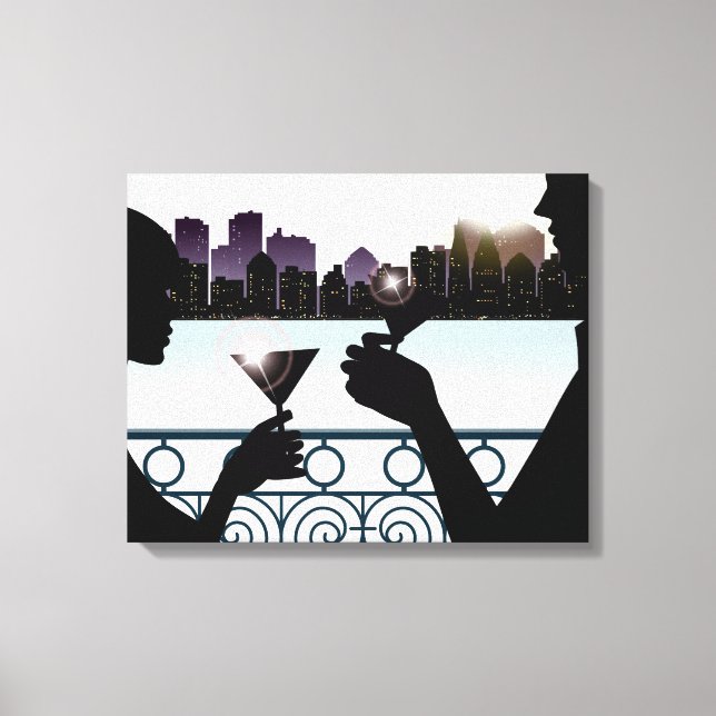 Silhouette av ett par rostningsmartinisglasögon canvastryck (Framsida)