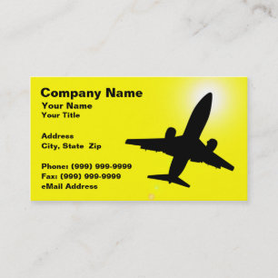Silhouette av flygplan mot gul himmel visitkort