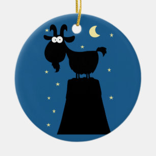 Silhouette av geten på berg julgransprydnad keramik