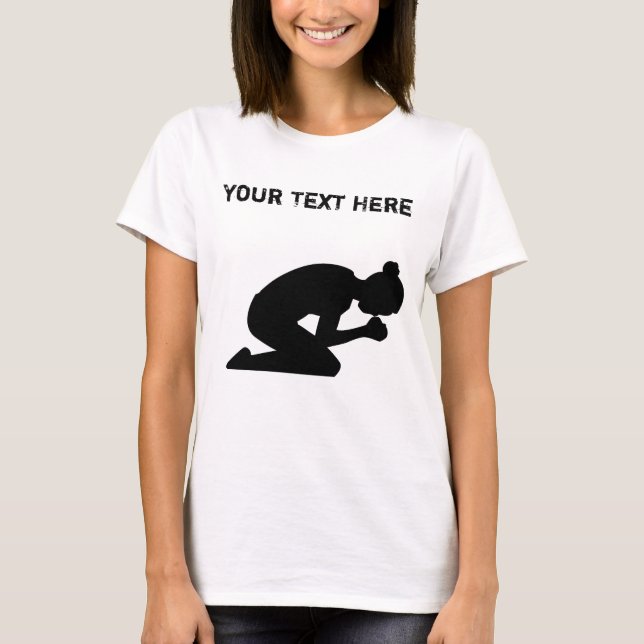 Silhouette av kvinnan på henne be för knä tee shirt (Framsida)