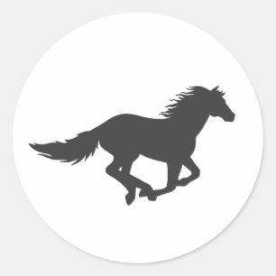Silhouette av svart löphäst runt klistermärke