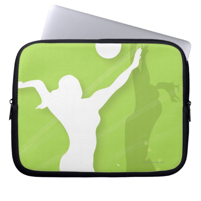 Silhouette av två kvinnor som spelar volleyball laptop sleeve (Framsidan)