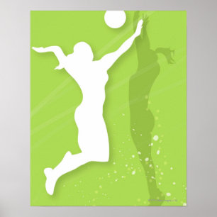 Silhouette av två kvinnor som spelar volleyball poster