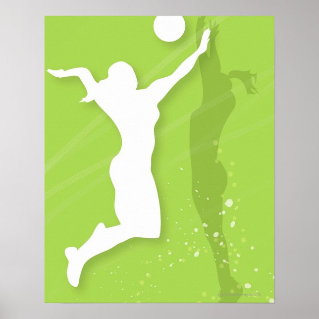 Silhouette av två kvinnor som spelar volleyball poster (Framsidan)