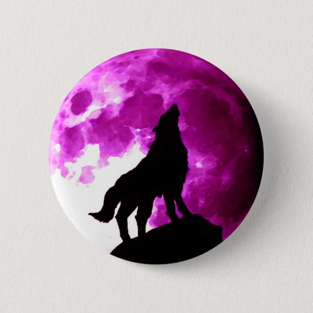 Silhouette av Varg Howling i Måne Knapp (Framsida)