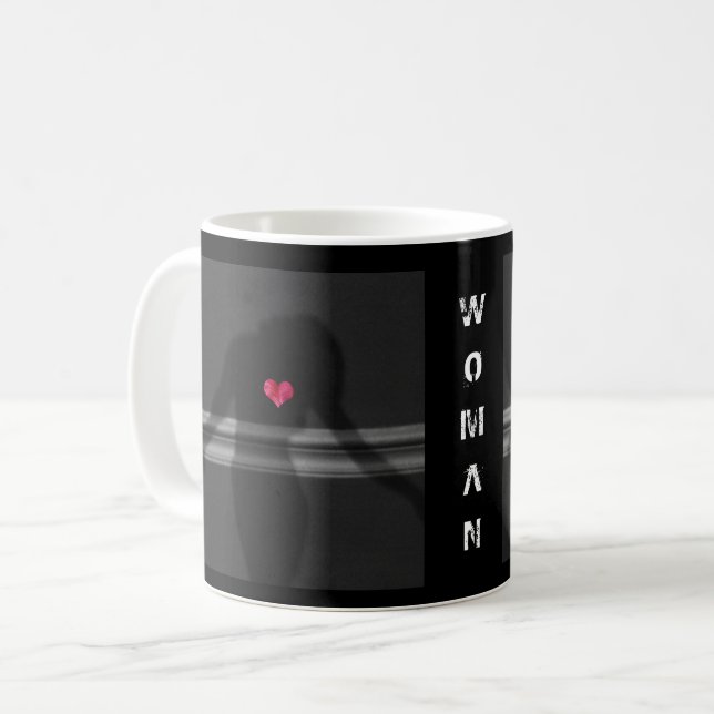 Silhouette av Woman, Flower HEarth & Kärlek Kaffemugg (Framsida vänster)