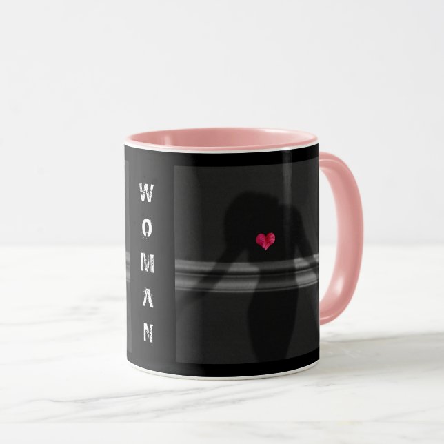 Silhouette av Woman, Flower HEarth & Kärlek Mugg (Framsida höger)