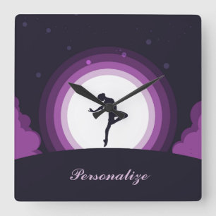 Silhouette Ballet Dancer Surreal Måne personalize Fyrkantig Klocka