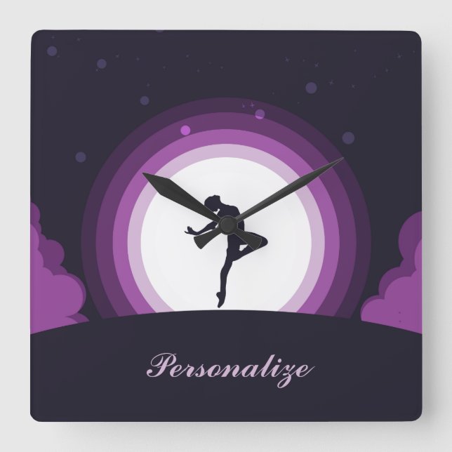 Silhouette Ballet Dancer Surreal Måne personalize Fyrkantig Klocka (Framsida)