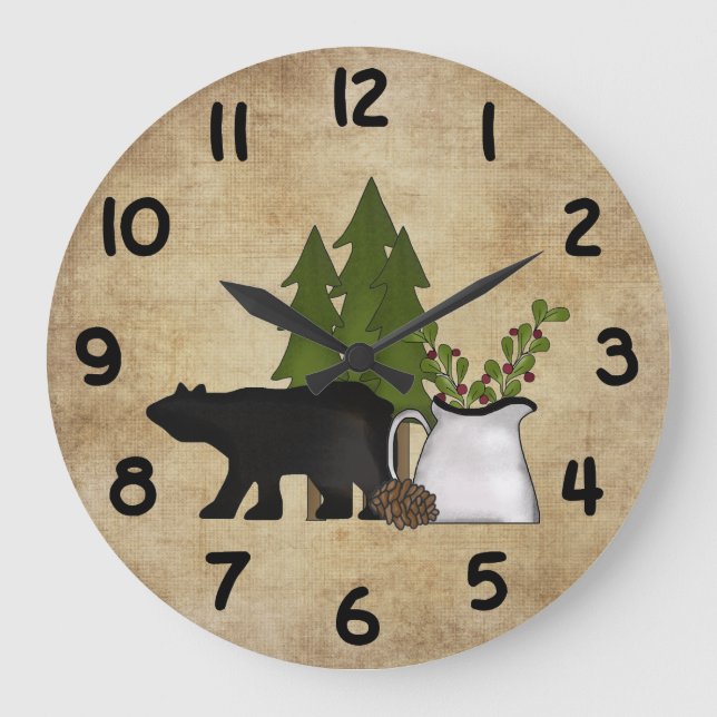 Silhouette Bear Rustic Land Mountain Stor Klocka (Framsida)
