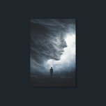 Silhouette Before Colossal Mist Face Canvastryck<br><div class="desc">A lone suited figure stands at the threshold of an enormous, vaporous void shaped like a gigantic human profile in profile. Thick, slow-moving mist in silver-gray and pale blue coils upward to suggest forehead, closed eye, nose, and lips on an impossible scale, while cold diffused light makes every curling tendril...</div>
