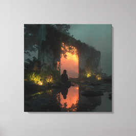Silhouette Before Fiery Ruin Sunset Canvastryck