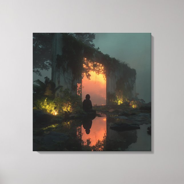 Silhouette Before Fiery Ruin Sunset Canvastryck (Framsida)