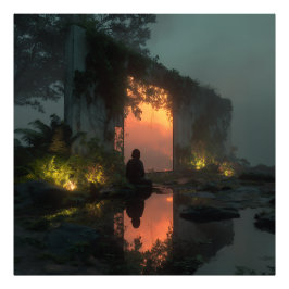 Silhouette Before Fiery Ruin Sunset Fototryck