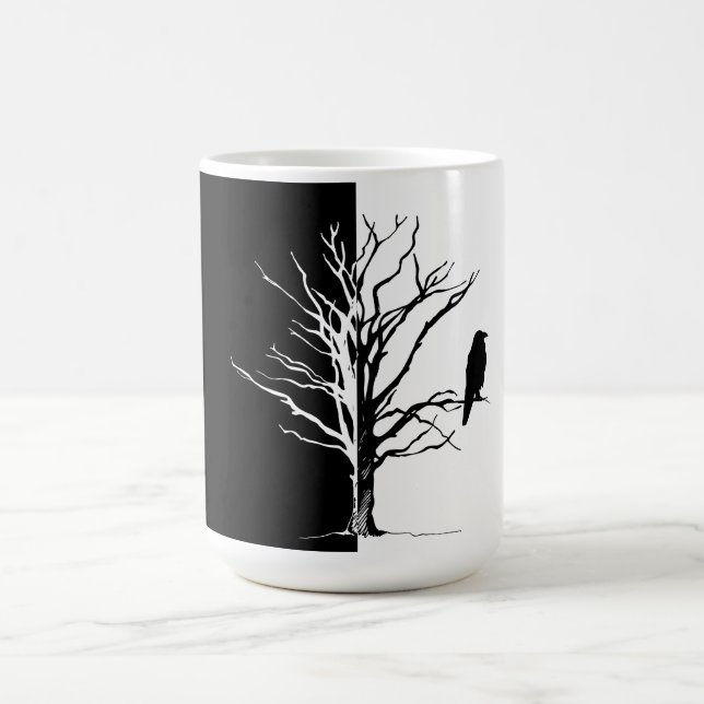 Silhouette Black Bird Raven Kaffemugg (Center)