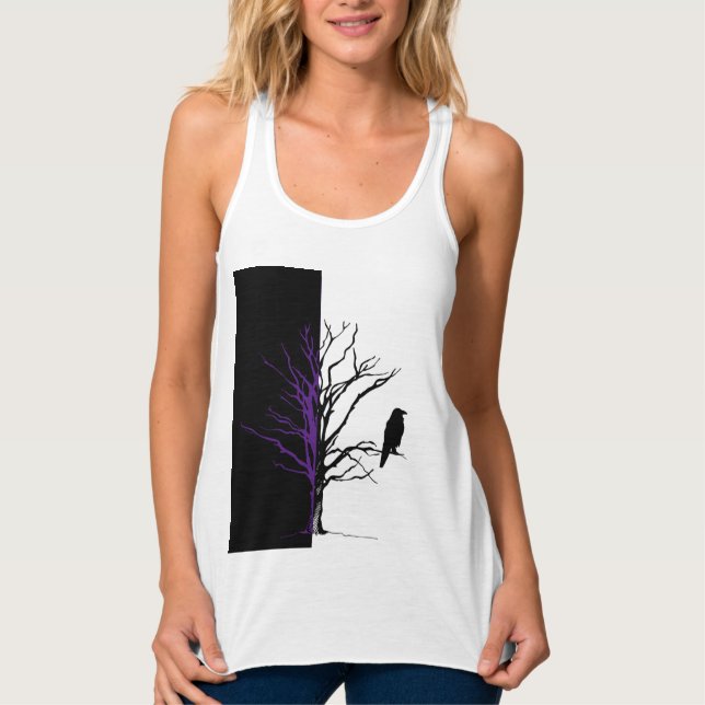 Silhouette Black Bird Raven Linne Med Racerback (Framsida)