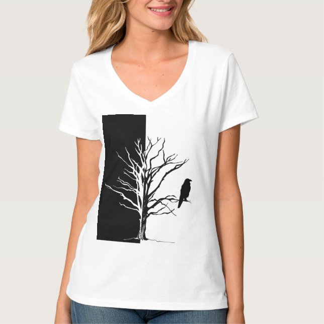 Silhouette Black Bird Raven T Shirt (Framsida)