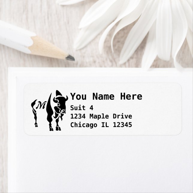 Silhouette Black Buffalo Monogram Returadress Etikett (Insitu)