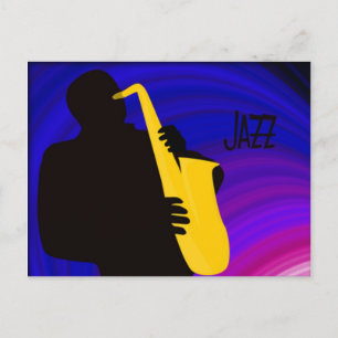 Silhouette, blått och lila i en jazzspelare vykort