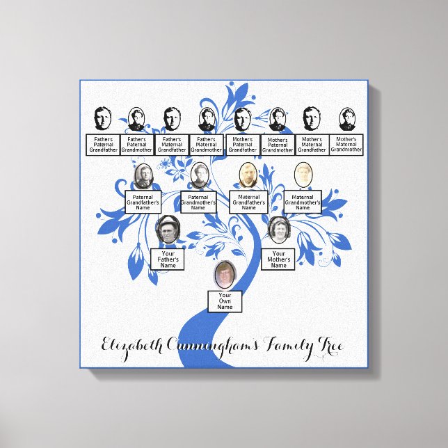 Silhouette Blue Blommigt Träd Fyra Generation-foto Canvastryck (Framsida)