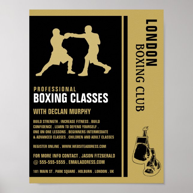 Silhouette Boxing Match, Boxing Class Advert Poster (Framsidan)
