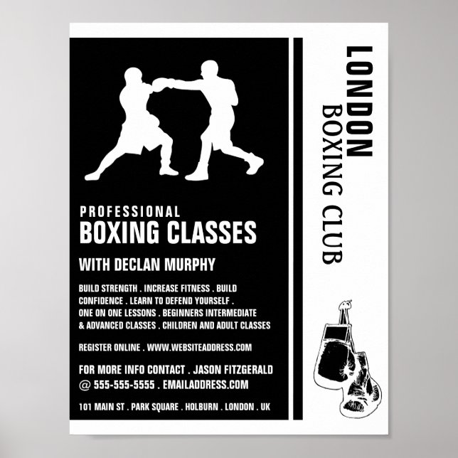 Silhouette Boxing Match, Boxing Class Advert Poster (Framsidan)